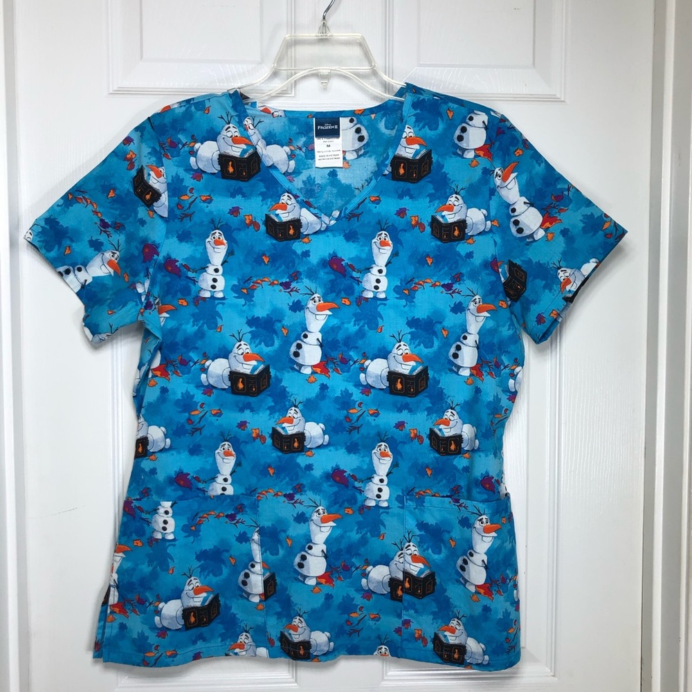 Disney Mickey Frozen Tinker Bell Bundle Of 3 Disney Scrubs Tops With Pockets M - Picture 7 of 16